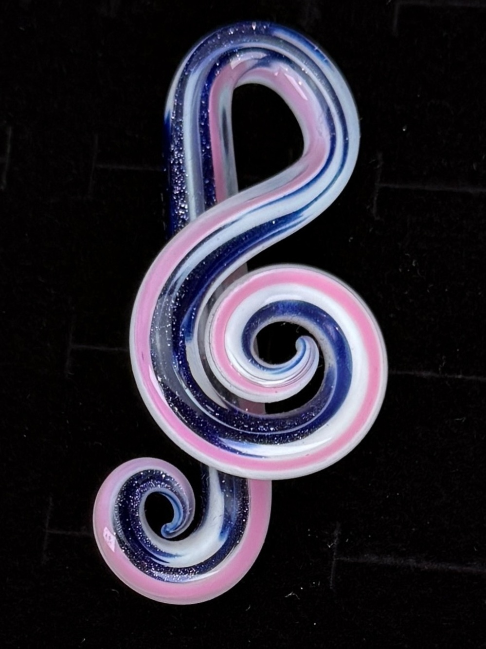 Vintage Blown Glass Treble Clef Pendant Pink Blue White Swirl